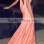 2016 wholesale Latest Design V-neck Sleeveless Long Beaded Pink Chiffon Party Dress