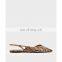 Women handmade beautiful snake print design pointed toe back elastic band flat sandals shoes