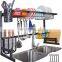 Amazon Hot Sell Dishes Drying Rack Over Sink Kitchen Storage Sink Rack Stainless Steel Paint Faucet Drain Rack