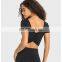 High Quality Built In Bra Beauty Back Sexy Short Sleeve Crop Top  Women Fashion Slim Gym Yoga T Shirt Fitness Sports Wear
