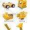 2015 hot product DIY learning toys wood and rubber and metal yellow colour construction vehiclesset 5 pcs wooden toy truck