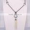 Charm Pearl Gemstone Beads Tassel Necklace, With 3mm Mini Black Hematite Beads Necklace,