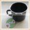 Promotional black speckles camping enamel cup/steel rim enamel mug with white spots