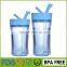 Custom Clear Double Plastic Coffee Cups Drinking Water Bottle with Straw