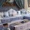 Warm blue color flower painting fabric corner sofa set