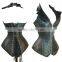 Women 16 Double Steel Bone Leather Fabrics Zippered With Thick Rope Tie Belt Overbust Shaper Corset
