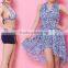 red blue latest modern three pieces printed bikini swimwear
