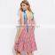Cute ruffled hem self tie dress, ladies red cotton sleeveless dress