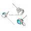 Earring Findings Ear Studs Round Silver Tone Skyblue Rhinestone Faceted With Loop Stoppers 10.5mm x 7.0mm