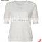 White Crew Neck Ribbed Cuffs Lace Knit Jumper Woman