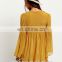 Latest Designs Streetwear Style Women Shirts Yellow Bell Sleeve Round Neck Ruffle Casual Blouse