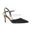 Women fancy handmade black color with rhinestone design med heels sandals shoes ladies party bridal shoe