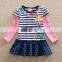 3-8y (H6610) 2 colors New Girls dresses Neat children clothes striped hot selling cartoon belly girls casual dresses long sleeve