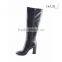 OBXG2 New design and new model round toe fashion PU black block heel knee high boots for women