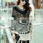 2015 new winter Color matching tassel loose bat sleeve knit sweater shawl female cape coat