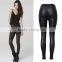 2016 Autumn Fashion Women Metal Button Zipper PU Coating Motorcycle Pants Ladies High Waist Skinny Black Sexy Leather Leggings