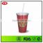 16 ounce Transparent Plastic double wall straw cup with crazy straw