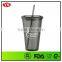 Bpa Free 16oz Double Wall Cold Drink Plastic Tumbler With Straw