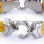 Genuine Polished Stingray Skin Leather Magnetic Bracelet Yellow with Silver plated lion head, men's bracelet