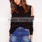 OEM Service Latest Design Lady Black Cold Shoulder Pretty Sweatshirt