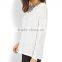 decorative lace panel on back white blank slub long sleeve crewneck sweater