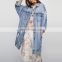 Oversized ripped distressed long american denim jacket for women