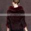 China factory wholesale knitted mink fur poncho with fox fur trim