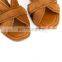 Ladies flat multi strap shoes ankle strap brown color low heel back strap suede material design women sandals