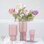 Modern Wholesale Nordic Handmade Clear Pink Cylinder Stripe Flower Frosted Crystal Glass Vase Wedding Decoration Modern Vase