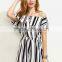 Bodysuits latest fashion design women clothing Black and White Striped Off The Shoulder Jumpsuit