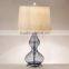 hot sell beautiful glass table lamps with gray lampstand and cylinder linen shade