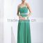 Stylish Spaghetti Strap Sleeveless Ruffle Chiffon Emerald Green Evening Dress