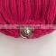 Myfur Hot Pink Rose Winter Wool Knit Hat With Fox Fur Pompom Attached
