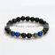 New Fashion Stone Lava Lapis Lazuli Beaded Healing Bracelet Black Gold Tone Antique Gold Elastic