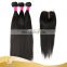 Natural black brizilian virgin hair bundles with closure