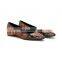 Latest ladies footwear design snake print sandals shoes leather sole slip on shoe women flat (LAJft0004)