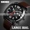 new SKMEI 9190 genuine leather strap 3atm water resistant quartz watch for men