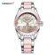 LONGBO 80303 Women Hand Watch For Girl Ceramic Pink Strap Diamond Decorate Dial Quartz Lady Watch