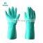 Cheap Price Heavy Duty Thickness Green Industrial Chemical Resistant Nitrile Flock lined Gloves For Cleaning