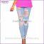 Fashion Seemless Light Blue Faded Skinny Ripped Jeans Women