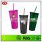 promotional insulated double wall 24 oz plastic tumbler with straw