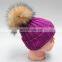 Fashion striped pattern fur pompom hat knitted kids bobble hats for winter warm