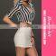 Elegant short dress with lace black and white striped Dress