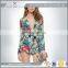 Deep V neck Sexy Chiffon Flower Printing Jumpsuit Short For Lady