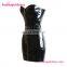 Newest Zipper Front Sexy Strapless Black Faux Leather Dress