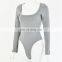 Wholesale women long sleeve wide round neck ribbed cotton bodysuits for women