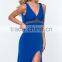 Sexy Empire Sheer Beaded Back Side Slit Royal Blue Evening Dress Online Shipping Blow Back Gown