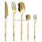 Kitchen Spoon Fork Wedding Bamboo Handle Stainless Steel Silverware Cutlery Set Gold Flatware