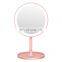 Top selling round shape design makeup vanity set mirrored high quality household white pink beauty table LED touch makeup mirror