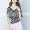 Latest Fashion Design Backless Chiffon V-neck Priting Slim Fit Shirts Ladies Tops